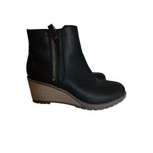 Dr Scholls Chloe Wedge Ankle Boots 6.5W Black Wide Width ComfortStyle AnkleBoots